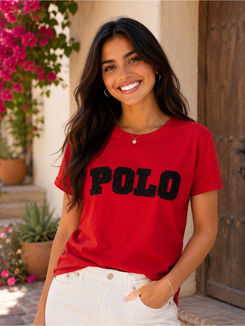 Polo Ralph Lauren Red Beaded Logo T-Shirt Women’s XL